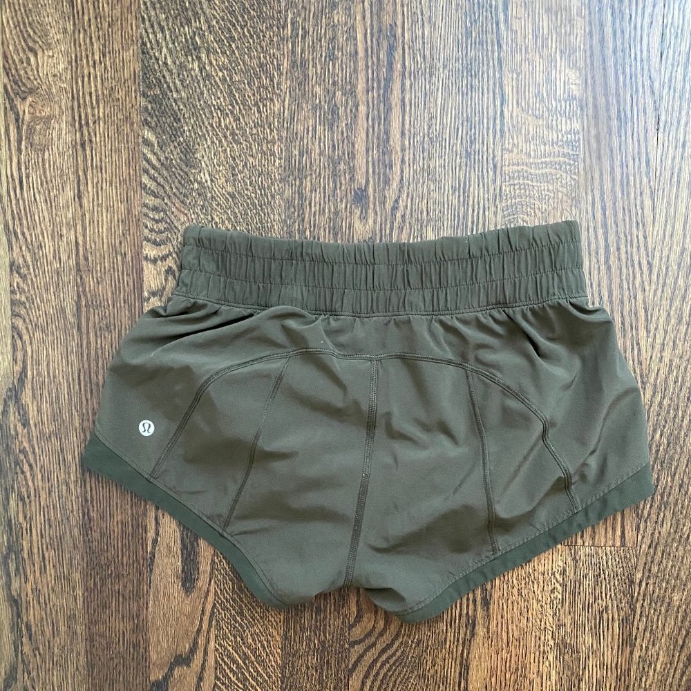 olive green Lululemon running shorts size 2